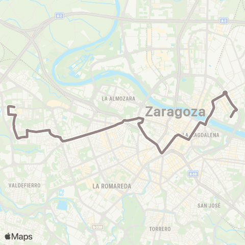 Transporte Urbano de Zaragoza Barrio Jesús - Oliver - Miralbueno map