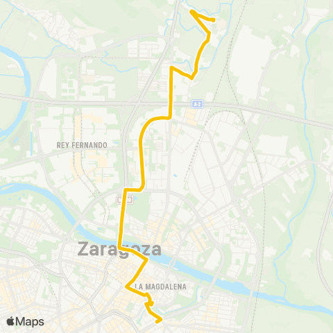 Transporte Urbano de Zaragoza Camino de las Torres - San Gregorio map
