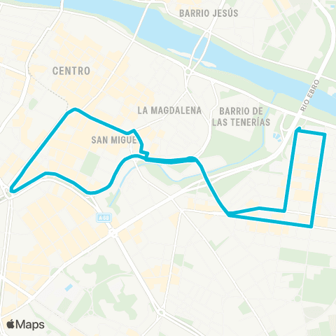 Transporte Urbano de Zaragoza Las Fuentes - Plaza Aragón map