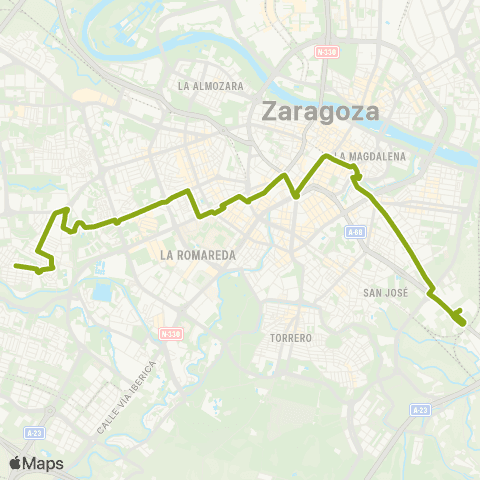 Transporte Urbano de Zaragoza Bajo Aragon - via Hispanidad map