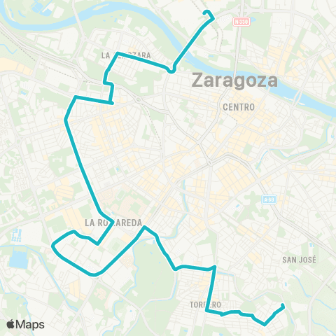 Transporte Urbano de Zaragoza La Paz - Actur-Rey Fernando map