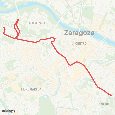 Transporte Urbano de Zaragoza Pabellón Príncipe Felipe - Estación Delicias map
