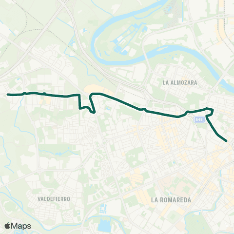 Transporte Urbano de Zaragoza Miralbueno - Puerta del Carmen map