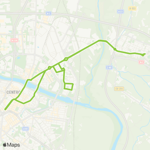 Transporte Urbano de Zaragoza Plaza Aragon - la Jota - Vadorrey - Santa Isabel map