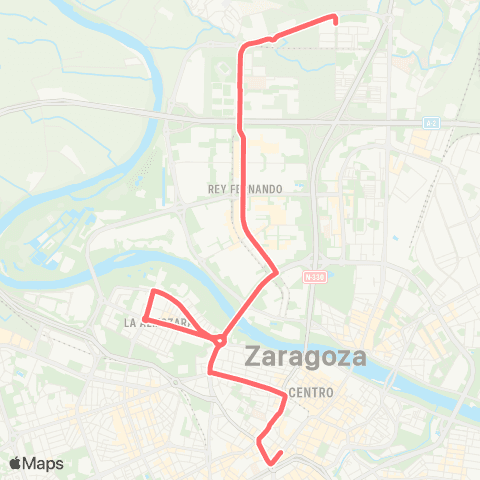 Transporte Urbano de Zaragoza Plaza Aragón - la Almozara - Actur Rey F. - P. Goya - Arrabal map