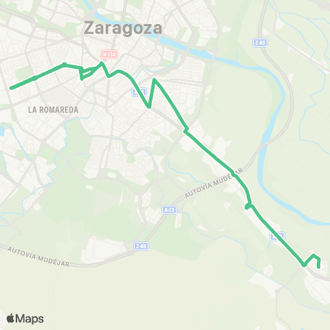 Transporte Urbano de Zaragoza Paseo Pamplona - Plaza Roma - via Hispanidad - la Cartuja map