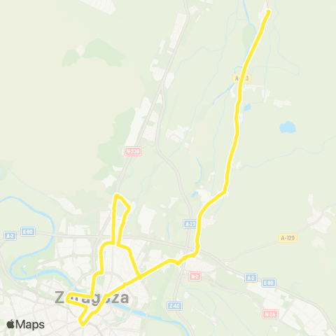 Transporte Urbano de Zaragoza Plaza Aragon - Arrabal - San Gregorio - Peñaflor map