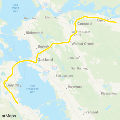 BART Antioch - SFO/Millbrae map