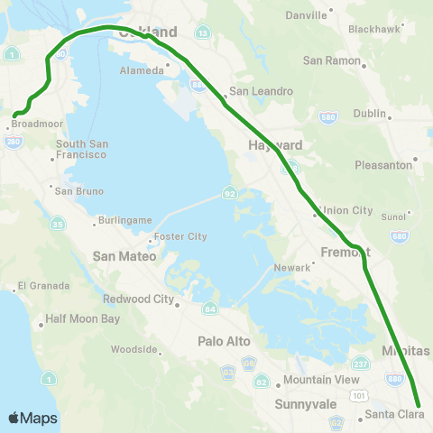 BART Berryessa/North San José - Daly City map
