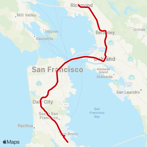 BART Richmond - Millbrae map