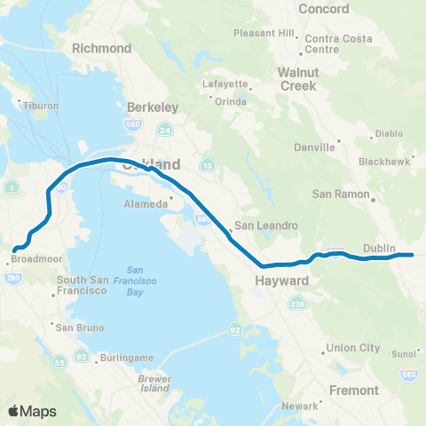 BART Dublin/Pleasanton - Daly City map