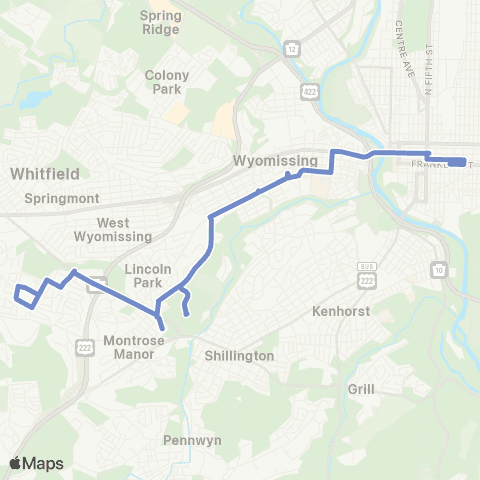 BARTA Lincoln Park via Reading Hospital map