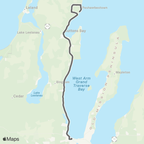 BATA Traverse City to Suttons Bay map