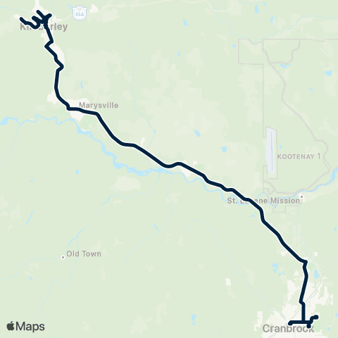 BC Transit East Kootenay KC Commuter map