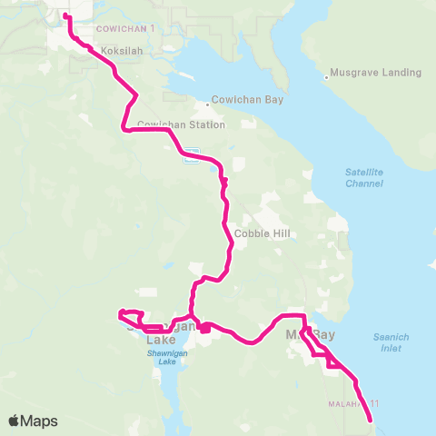 BC Transit Cowichan Valley Mill Bay / Duncan via Telegraph Rd map