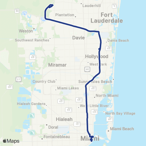 Broward County Transit Sunrise/Miami 595 Express map
