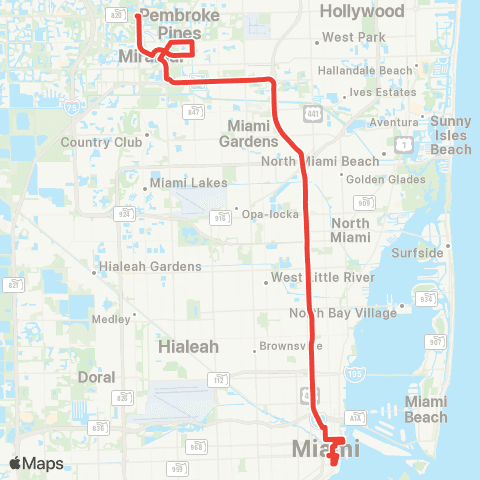 Broward County Transit Pembroke Pines/Miramar 95 Express map