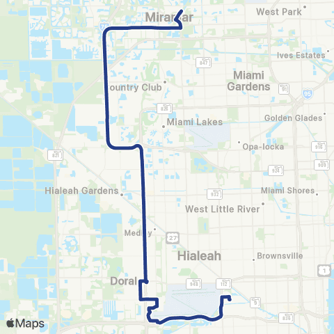 Broward County Transit 75 Exp Miramar P&r To Miami Intermodal Ctr map