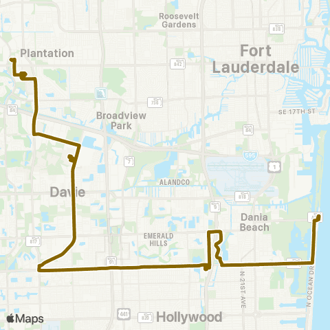 Broward County Transit Westfield Mall - A1a Via Oakwood Plaza map