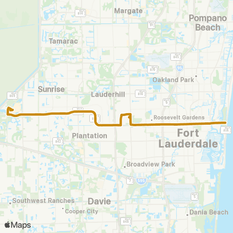Broward County Transit A1a - Sawgrass Mills Mall map