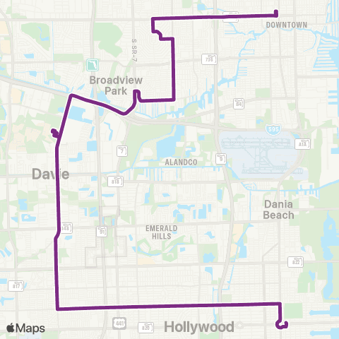 Broward County Transit Broward Terminal - Young Circle Via Bcc map