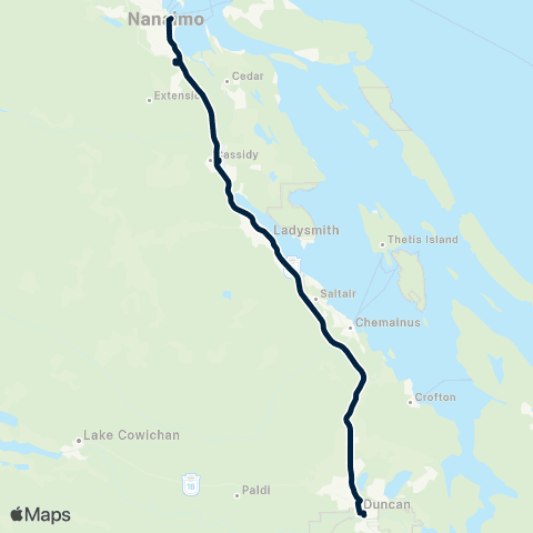 BC Transit Nanaimo NCX Nanaimo - Cowichan Express map