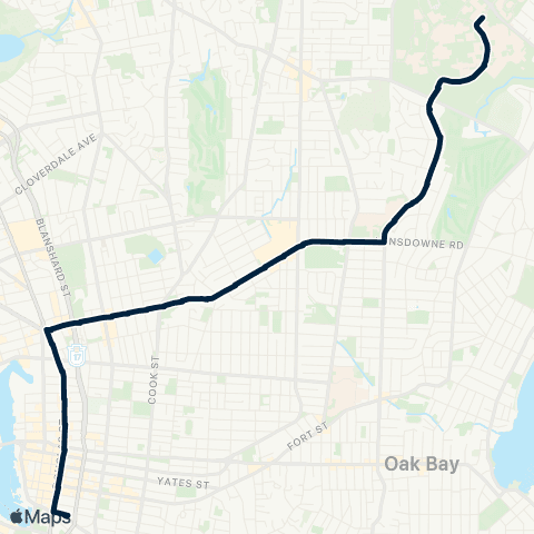 BC Transit Victoria UVIC / Downtown via Hillside map