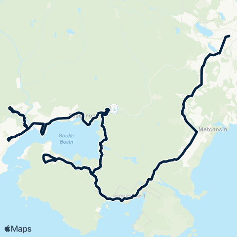 BC Transit Victoria Langford Exch / Sooke via E Sooke and Beecher Bay map