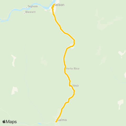BC Transit West Kootenay Salmo-Nelson via Ymir map