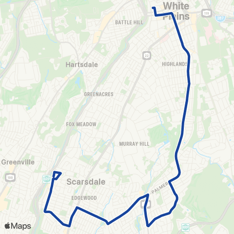 Bee-Line Scarsdale-White Plains map