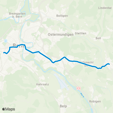 BERNMOBIL Bern, Zytglogge - Worb Dorf map