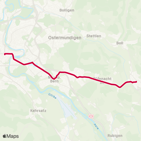 BERNMOBIL Bern, Fischermätteli - Bern, Bahnhof map