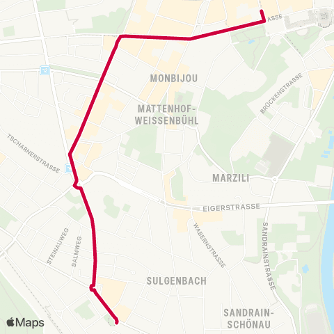 BERNMOBIL Bern, Weissenbühl (Tram) - Bern, Bahnhof map