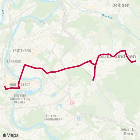BERNMOBIL Bern, Bahnhof - Ostermundigen, Rüti map
