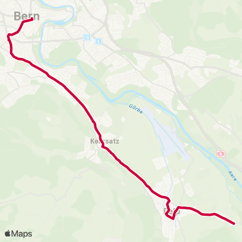 BERNMOBIL Bern, Bahnhof - Belp, Lehn map