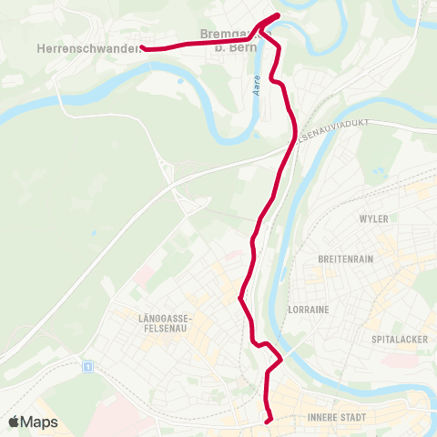 BERNMOBIL Bremgarten BE, Stuckishaus - Bern, Bahnhof map