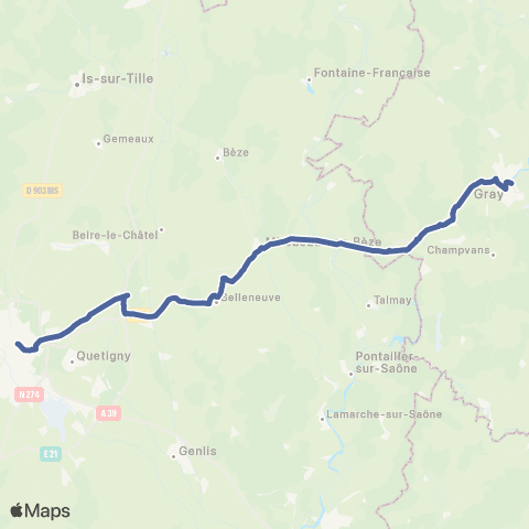 Mobigo 21 - Côte d'Or Dijon - Mirebeau sur Beze - Gray map