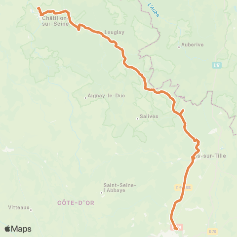 Mobigo 21 - Côte d'Or Chatillon sur Seine - Marcilly sur Tille map