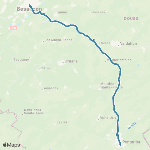 Mobigo 25 - Doubs Besançon - Pontarlier map