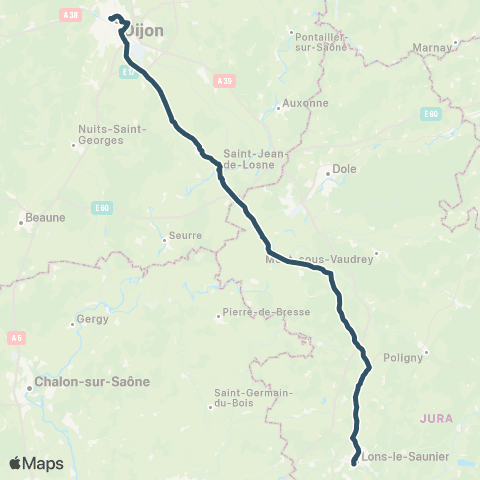 Mobigo 39 - Jura Lons le Saunier - Dijon map