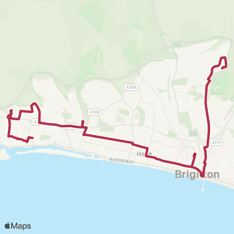 Brighton & Hove Bus and Coach Company Southwick Square - Buxted Rise map