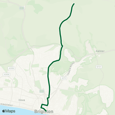 Brighton & Hove Bus and Coach Company Old Steine - Ditchling Beacon map