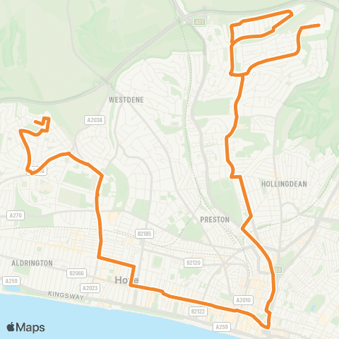 Brighton & Hove Bus and Coach Company Asda Crowhurst Road - Hardwick Road map