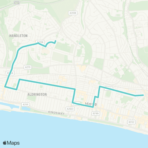Brighton & Hove Bus and Coach Company Seven Dials - Blatchington Mill School map