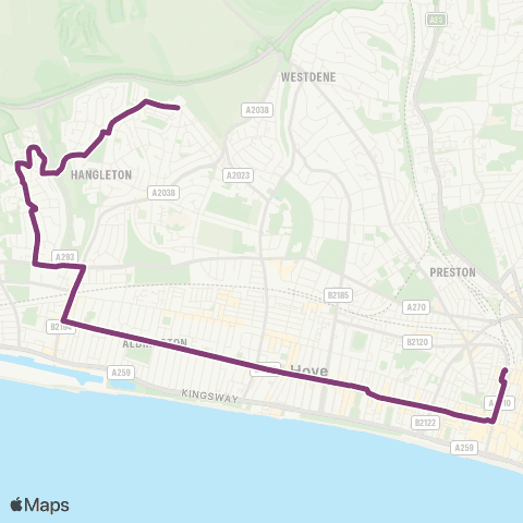 Brighton & Hove Bus and Coach Company Sainsbury's West Hove - Brighton Station map