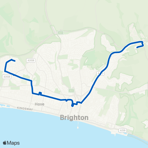 Brighton & Hove Bus and Coach Company Hardwick Rd - Brighton University Falmer map