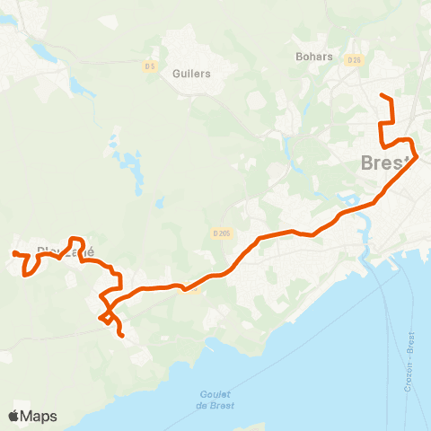 Bibus Scolaires Plouzané Bourg - Brest Croix Rouge Chalotais / Lanroze map