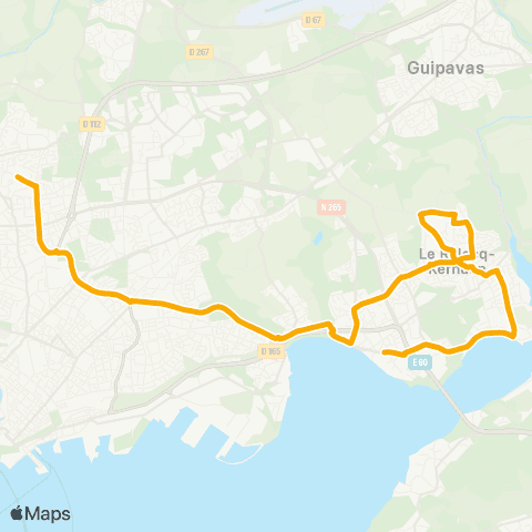 Bibus Scolaires Le Relecq-Kerhuon Baradozic - Brest Croix Rouge Chalotais / Lanroze map