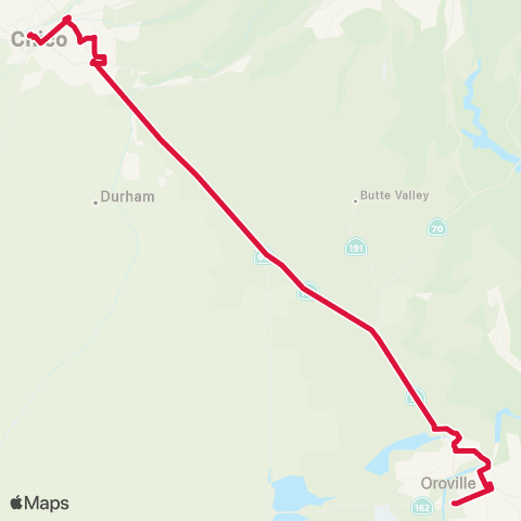Butte Regional Transit Chico - Oroville map