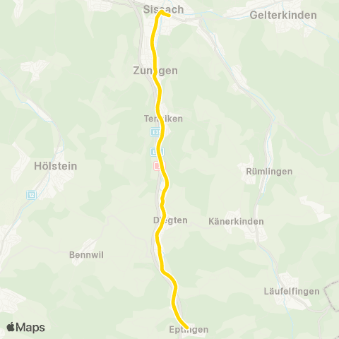 BLT - Baselland Transport Sissach, Bahnhof - Eptingen, Gemeindeplatz map